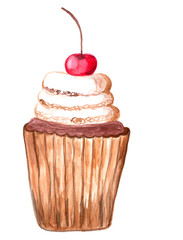 dessert cake watercolor illustration, yummy pie