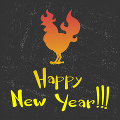 Card Fire Rooster logo, cock silhouette with text happy new year