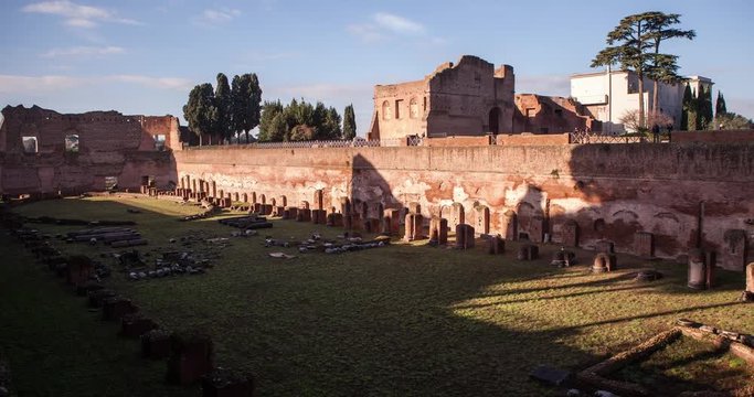 Rome, Italy - stage of the race track domitian / stadio del ippodromo di domitian on a sunny morning - Timelapse with motion