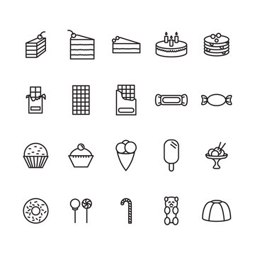Sweets thin line icon set. Vector.