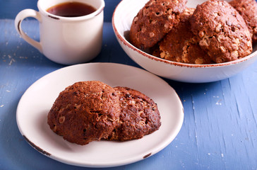 Double chocolate coconut cookies on plate