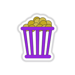 Vector illustration in paper sticker style Cinema Popcorn