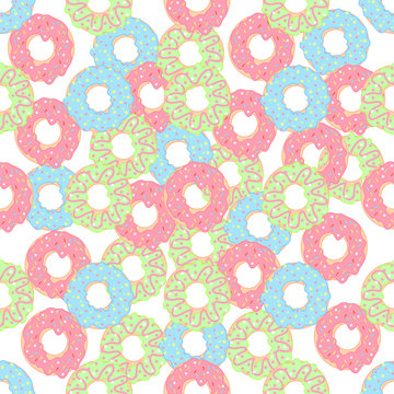 Seamless pattern with donuts on a white background.