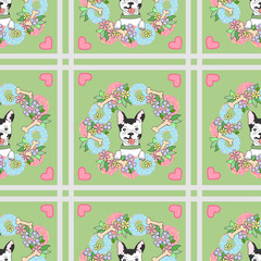 French bulldog seamless pattern. Happy dog. 