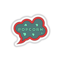 Vector illustration in paper sticker style Cinema Popcorn in Speech Bubble
