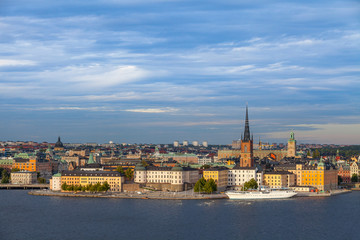 Scenic summer aerial panorama of the Old Town (Gamla Stan) in Stockholm, Sweden