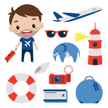 Travel set / Editable cartoon vector illustration