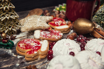 Christmas or New Year dark wooden background, Xmas brown board f