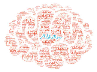 Fototapeta na wymiar Addiction Brain Word Cloud