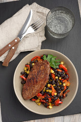 Roasted turkey with black bean salad