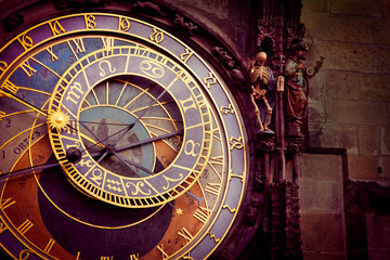 Historical medieval astronomical clock in Old Town Square in Pra