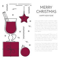Winter sales mulled wine banner Flat line art vector