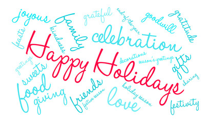 Happy Holidays Word Cloud on a white background. 