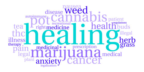 Healing Marijuana word cloud on a white background. 