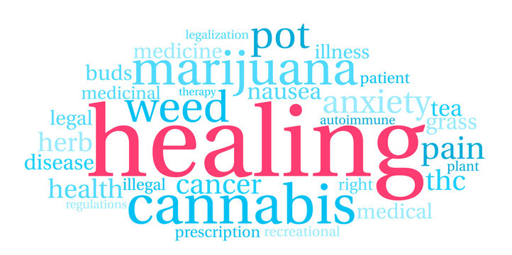Healing Marijuana word cloud on a white background. 