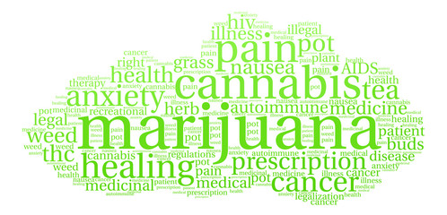 Marijuana Word Cloud on a white background. 