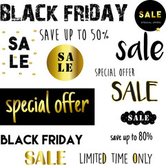 Obraz premium Black Friday set lettering. sale inscription design template. Vector illustration