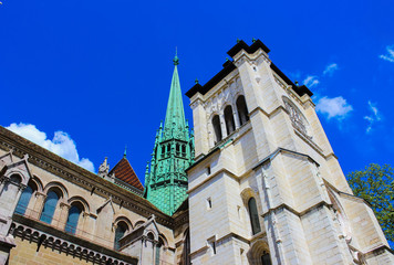 Fototapeta na wymiar Geneva, Switzerland - June 17, 2016: The St. Pierre Cathedral