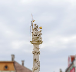 Fototapeta na wymiar TIMISOARA, ROMANIA - 15 OCTOBER, 2016 Detail of the Holy Trinity Statue at Union square side view