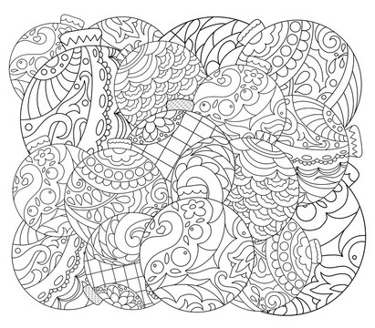 Christmas tree ornament adult coloring page. Vector coloring page with fir tree ornament.