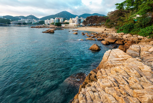 Rocky shore of Stanley bay in Hong Kong beautiful scenery