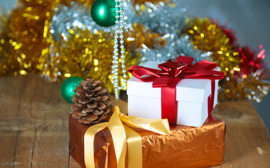 Christmas composition with gift box and decorations