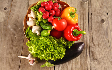 Fresh vegetables on a clean wooden table