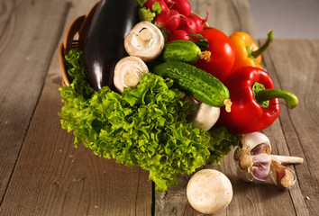 Fresh vegetables on a clean wooden table