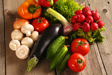 Fresh vegetables on a clean wooden table