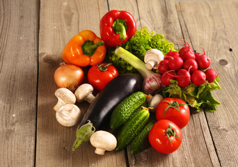Fresh vegetables on a clean wooden table