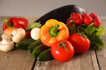 Fresh vegetables on a clean wooden table