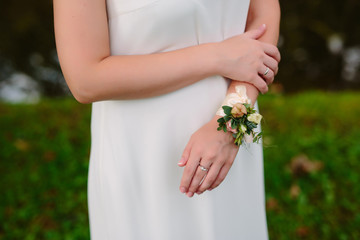 Bracelet of flowers. Beautiful floral bracelet for the bridesmaid, bouquet bridesmaid.