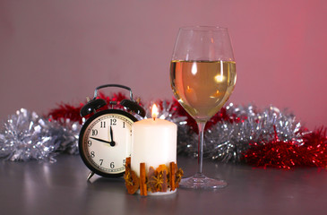 Christmas composition with gift box and decorations