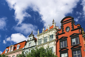 The central square in Gdansk. Baltic Sea. A tourist route.  Tourist destination. Summer. Bright sunny day.