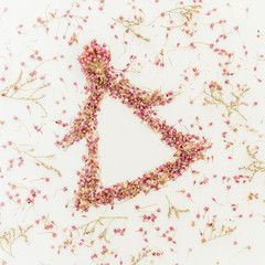 Christmas tree of dried flowers. Flat lay.