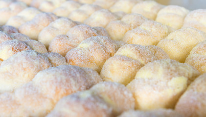 Group of carnival tortelli stuffed with custard