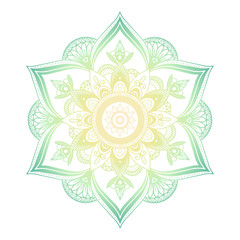 Outline flower mandala. decorative ornament. floral design element. flower vector mandala. hippie stuff. Green gradient colors.