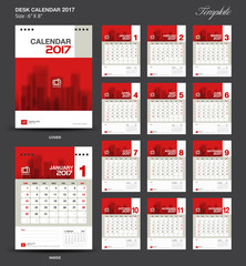 Set Red Desk Calendar 2017 year size  6 x 8 inch template