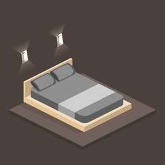 modern bedroom design in isometric style. Flat 3D illustration