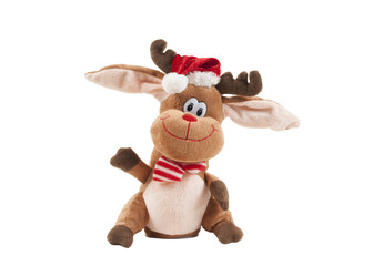 christmas stuffed animal, reindeer with santa hat