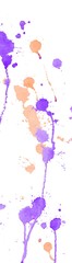 Purple and orange watercolor splashes and blots on white background. Ink painting. Hand drawn illustration. Abstract watercolor artwork. 
