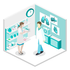 Isometric flat 3D concept vector interior of science laboratory.