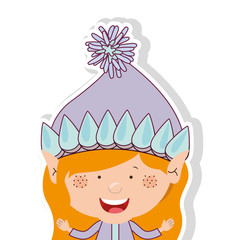 color image with half body gnome blonde girl vector illustration