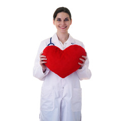 Female doctor assistant scientist in white coat over  isolated background