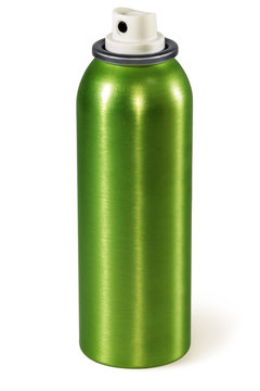 Spray Can. Green aluminum aerosol can, isolated on white.