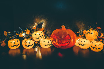 Halloween pumpkin party, happy pumpkin and friends