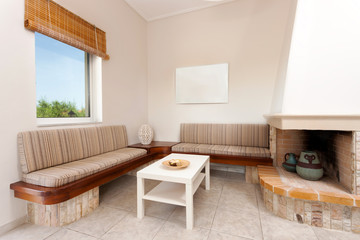 living room with fireplace