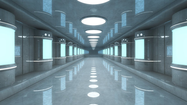 Futuristic hall alien spaceship