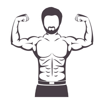silhouette half body muscle man vector illustration