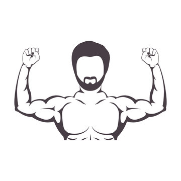 contour half body muscle man vector illustration